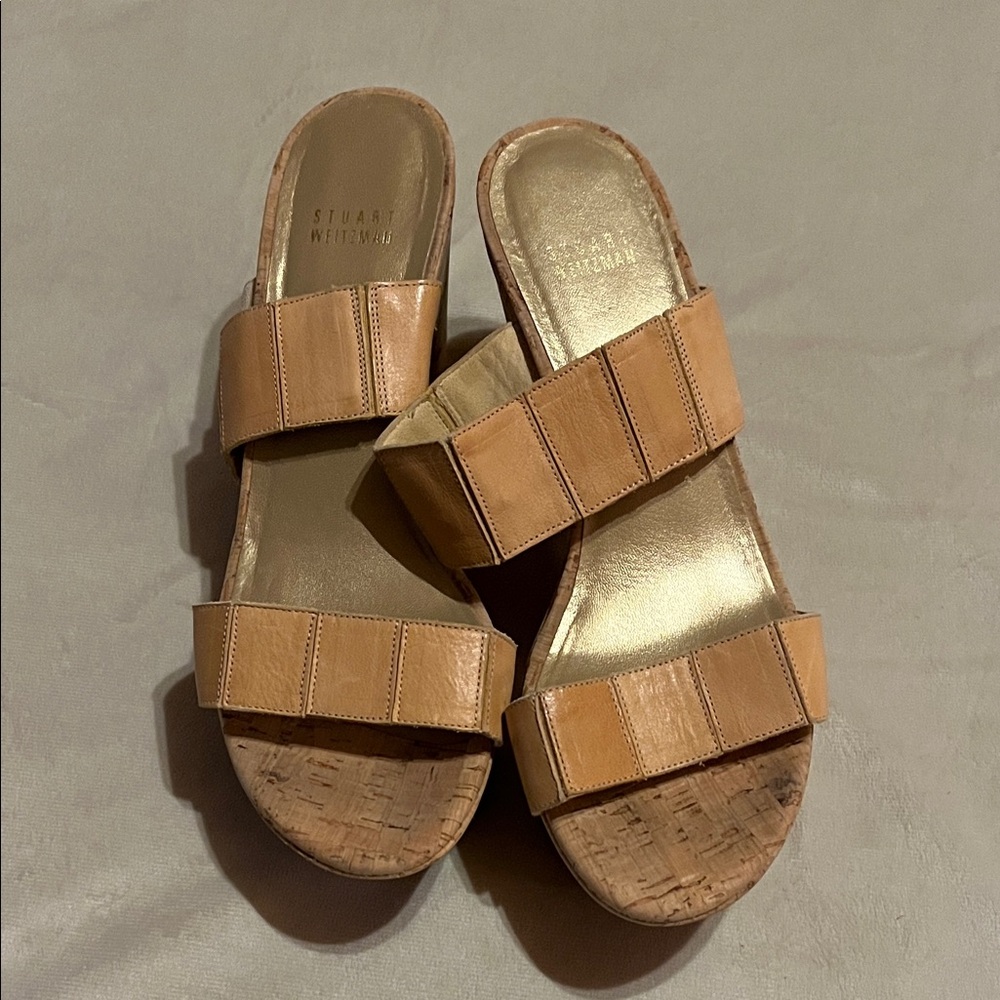 Stuart Weitzman Cork Sole Sandals in Tan